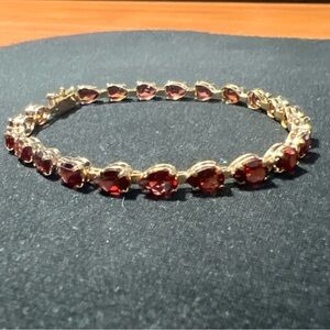 Estate 14k YG W/22 pear-shaped Red Garnet Stones Tennis Bracelet 5.8g Sz 6.5